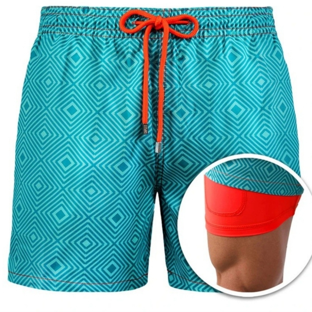 NWT Capelle Miami Collins Hybrid Mid Length Lined Swim Short Blue Coral Size 3XL